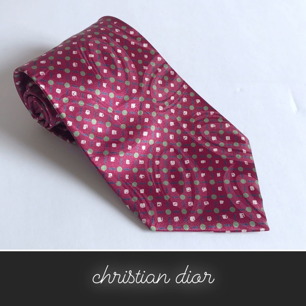 Christian Dior Maroon Paisley & Green Dotted Tie